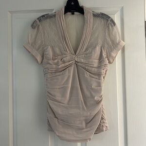Bebe Women's Silk Lace Blouse in Natural Sz XS